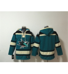 Men's San Jose Sharks Blank Teal Lace-Up Pullover Hoodie