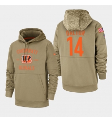 Men's Cincinnati Bengals #14 Andy Dalton 2019 Salute to Service Sideline Therma Pullover Hoodie - Tan