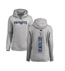 Football Women's New England Patriots #3 Stephen Gostkowski Ash Backer Pullover Hoodie