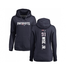 Football Women's New England Patriots #91 Deatrich Wise Jr Navy Blue Backer Pullover Hoodie
