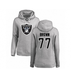 Football Women's Oakland Raiders #77 Trent Brown Ash Name & Number Logo Pullover Hoodie