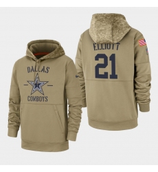 Men's Dallas Cowboys #21 Ezekiel Elliott 2019 Salute to Service Sideline Therma Pullover Hoodie - Tan