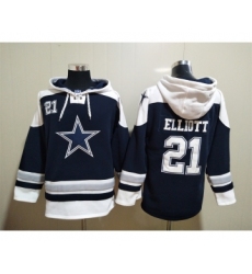 Men's Dallas Cowboys #21 Ezekiel Elliott Navy Blue Ageless Must Have Lace Up Pullover Hoodie