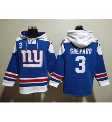 Men's New York Giants #3 Sterling Shepard Blue Lace-Up Pullover Hoodie