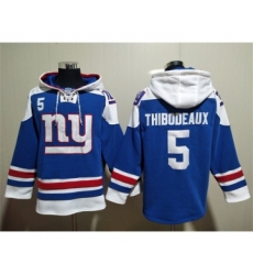 Men's New York Giants #5 Kayvon Thibodeaux Blue Lace-Up Pullover Hoodie