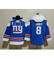 Men's New York Giants #8 Daniel Jones Blue Ageless Must-Have Lace-Up Pullover Hoodie
