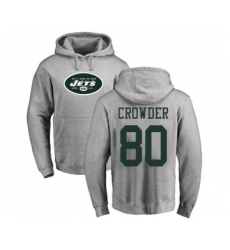 Football New York Jets #80 Jamison Crowder Ash Name & Number Logo Pullover Hoodie