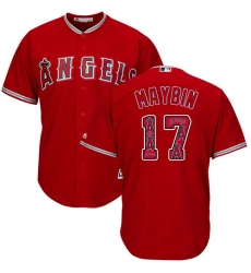 Men's Majestic Los Angeles Angels of Anaheim #9 Cameron Maybin Authentic Red Team Logo Fashion Cool Base MLB Jersey