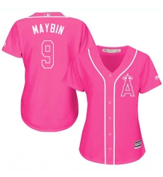Women's Majestic Los Angeles Angels of Anaheim #9 Cameron Maybin Replica Pink Fashion MLB Jersey