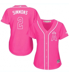 Women's Majestic Los Angeles Angels of Anaheim #2 Andrelton Simmons Replica Pink Fashion MLB Jersey