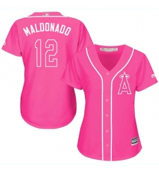 Women's Majestic Los Angeles Angels of Anaheim #12 Martin Maldonado Authentic Pink Fashion MLB Jersey