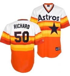 Men's Mitchell and Ness Houston Astros #50 J.R. Richard Replica White/Orange Throwback MLB Jersey