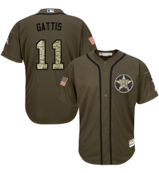 Men's Majestic Houston Astros #11 Evan Gattis Authentic Green Salute to Service MLB Jersey