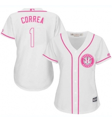 Women's Majestic Houston Astros #1 Carlos Correa Replica White Fashion Cool Base MLB Jersey