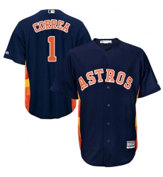 Youth Majestic Houston Astros #1 Carlos Correa Authentic Navy Blue Alternate Cool Base MLB Jersey