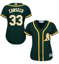 Women's Majestic Oakland Athletics #33 Jose Canseco Authentic Green Alternate 1 Cool Base MLB Jersey