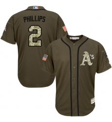 Youth Majestic Oakland Athletics #2 Tony Phillips Authentic Green Salute to Service MLB Jersey