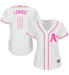 Women's Majestic Oakland Athletics #8 Jed Lowrie Authentic White Fashion Cool Base MLB Jersey