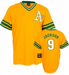 Men's Mitchell and Ness Oakland Athletics #9 Reggie Jackson Authentic Gold Throwback MLB Jersey