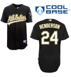 Men's Majestic Oakland Athletics #24 Rickey Henderson Authentic Black Cool Base MLB Jersey