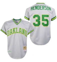 Men's Mitchell and Ness Oakland Athletics #35 Rickey Henderson Authentic Grey 1981 Throwback MLB Jersey