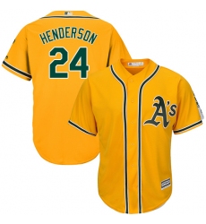 Youth Majestic Oakland Athletics #24 Rickey Henderson Authentic Gold Alternate 2 Cool Base MLB Jersey