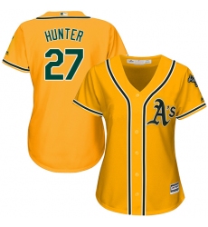 Women's Majestic Oakland Athletics #27 Catfish Hunter Authentic Gold Alternate 2 Cool Base MLB Jersey