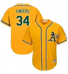 Men's Majestic Oakland Athletics #34 Rollie Fingers Replica Gold Alternate 2 Cool Base MLB Jersey