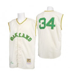 Men's Mitchell and Ness 1968 Oakland Athletics #34 Rollie Fingers Authentic Cream Throwback MLB Jersey