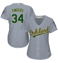 Women's Majestic Oakland Athletics #34 Rollie Fingers Authentic Grey Road Cool Base MLB Jersey