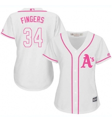 Women's Majestic Oakland Athletics #34 Rollie Fingers Authentic White Fashion Cool Base MLB Jersey
