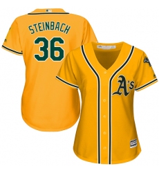 Women's Majestic Oakland Athletics #36 Terry Steinbach Authentic Gold Alternate 2 Cool Base MLB Jersey