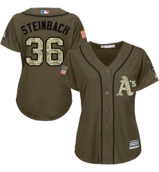 Women's Majestic Oakland Athletics #36 Terry Steinbach Authentic Green Salute to Service MLB Jersey