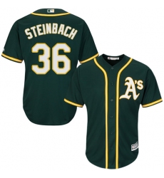 Youth Majestic Oakland Athletics #36 Terry Steinbach Authentic Green Alternate 1 Cool Base MLB Jersey