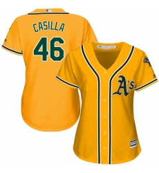 Women's Majestic Oakland Athletics #46 Santiago Casilla Authentic Gold Alternate 2 Cool Base MLB Jersey
