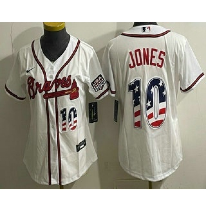 Women's Atlanta Braves #10 Chipper Jones White USA 250 Fourth of July Home Stadium Stitched Jersey