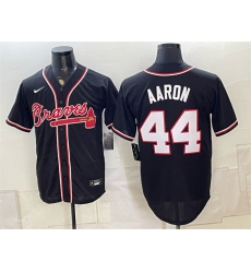 Men's Atlanta Braves #44 Hank Aaron 2026 Fashion Replica Black Out Stitched Baseball Jersey