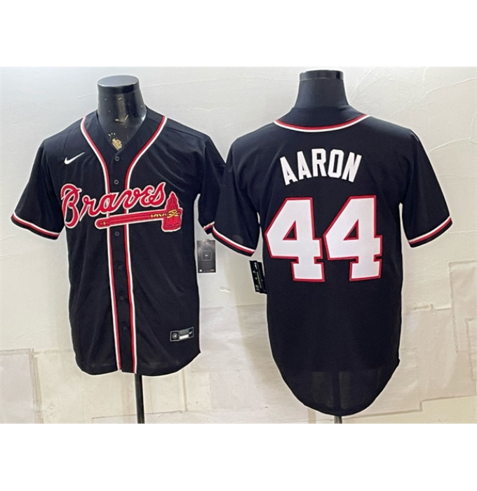 Men's Atlanta Braves #44 Hank Aaron 2026 Fashion Replica Black Out Stitched Baseball Jersey