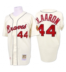 Men's Mitchell and Ness 1963 Atlanta Braves #44 Hank Aaron Authentic Cream Throwback MLB Jersey
