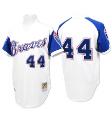 Men's Mitchell and Ness 1974 Atlanta Braves #44 Hank Aaron Authentic White Throwback MLB Jersey