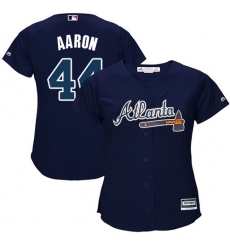 Women's Majestic Atlanta Braves #44 Hank Aaron Authentic Blue Alternate Road Cool Base MLB Jersey