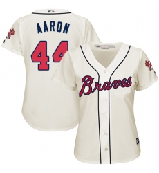 Women's Majestic Atlanta Braves #44 Hank Aaron Replica Cream Alternate 2 Cool Base MLB Jersey