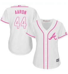 Women's Majestic Atlanta Braves #44 Hank Aaron Replica White Fashion Cool Base MLB Jersey