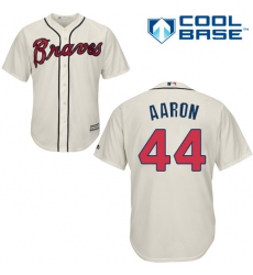 Youth Majestic Atlanta Braves #44 Hank Aaron Replica Cream Alternate 2 Cool Base MLB Jersey