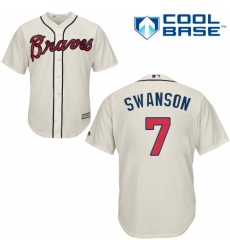 Men's Majestic Atlanta Braves #7 Dansby Swanson Replica Cream Alternate 2 Cool Base MLB Jersey