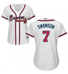 Women's Majestic Atlanta Braves #7 Dansby Swanson Authentic White Home Cool Base MLB Jersey