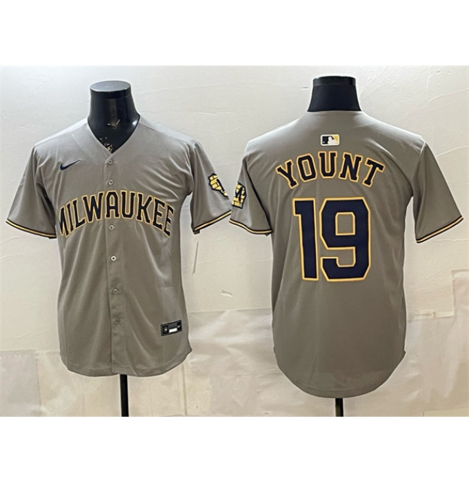 Men's Milwaukee Brewers #19 Robin Yount Grey Home Limited Stitched Jersey