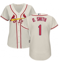 Women's Majestic St. Louis Cardinals #1 Ozzie Smith Replica Cream Alternate Cool Base MLB Jersey