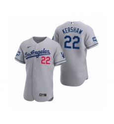 Men's Los Angeles Dodgers #22 Clayton Kershaw Gray 2020 World Series Champions Road Authentic Jersey