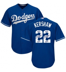 Men's Majestic Los Angeles Dodgers #22 Clayton Kershaw Authentic Royal Blue Team Logo Fashion Cool Base MLB Jersey